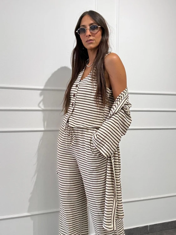 חליפת 3 חלקים - שמנת חום