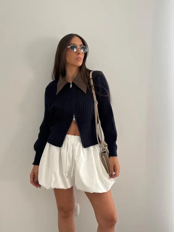 סריג רוכסן צווארון עור