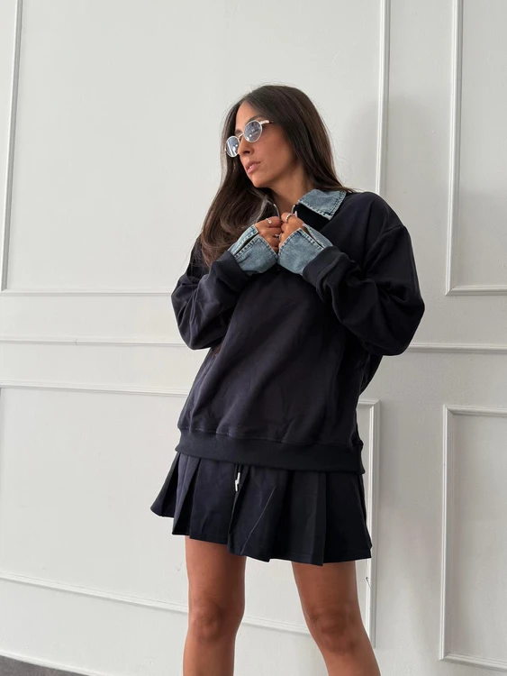 חליפת חצאית שילוב גינס כחול