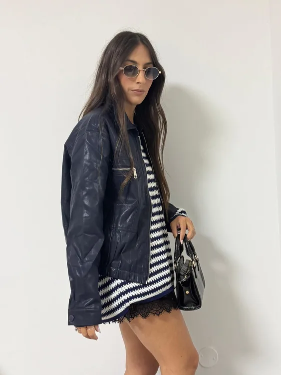 ג'קט דמוי עור - כחול