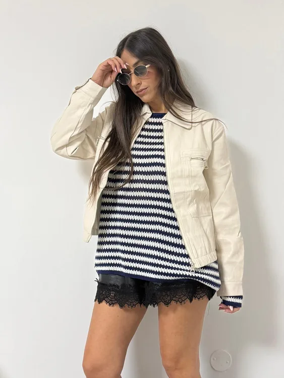 ג'קט דמוי עור - שמנת