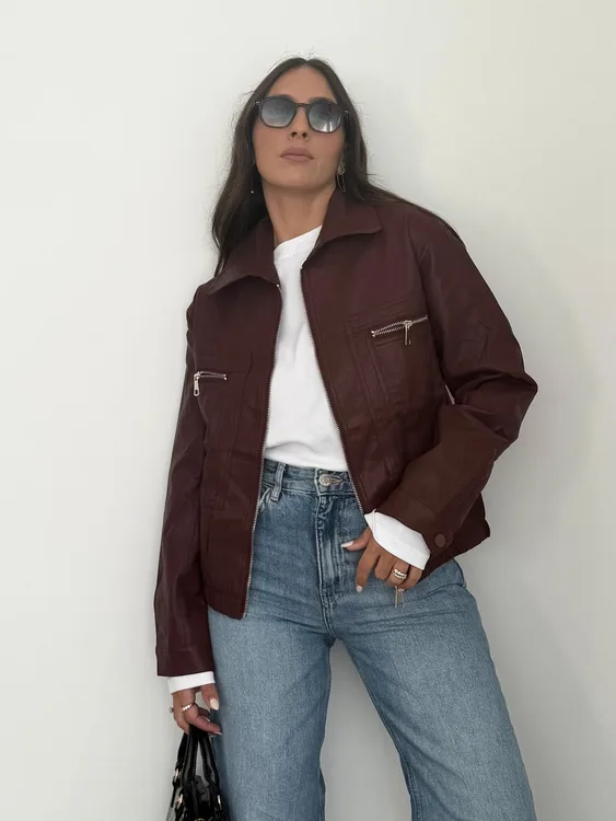 ג'קט דמוי עור - בורדו