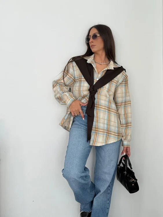 מכופתרת משובץ O/S