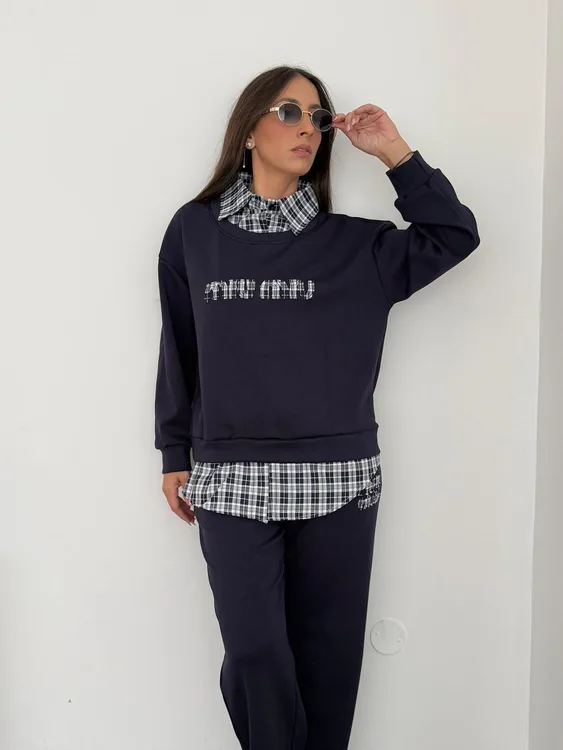 חליפה שילוב משבצות O/S כחול