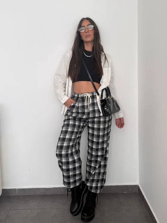 מכנס משבצות - שחור