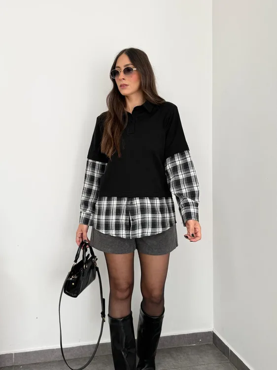 חולצת שינה שילוב משבצות