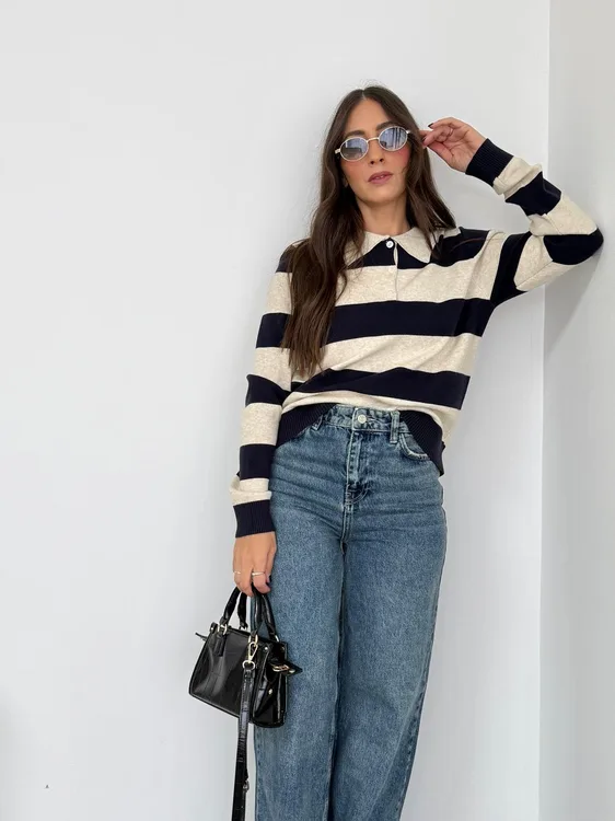 סריג פסים צווארון