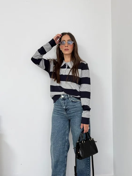 סריג פסים צווארון