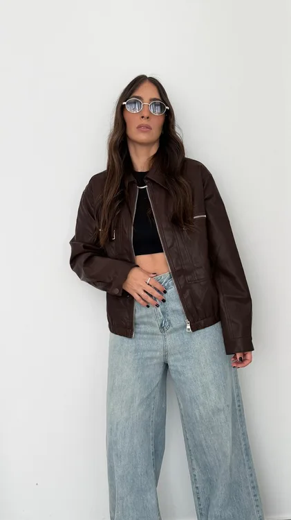 ג'קט דמוי עור - חום