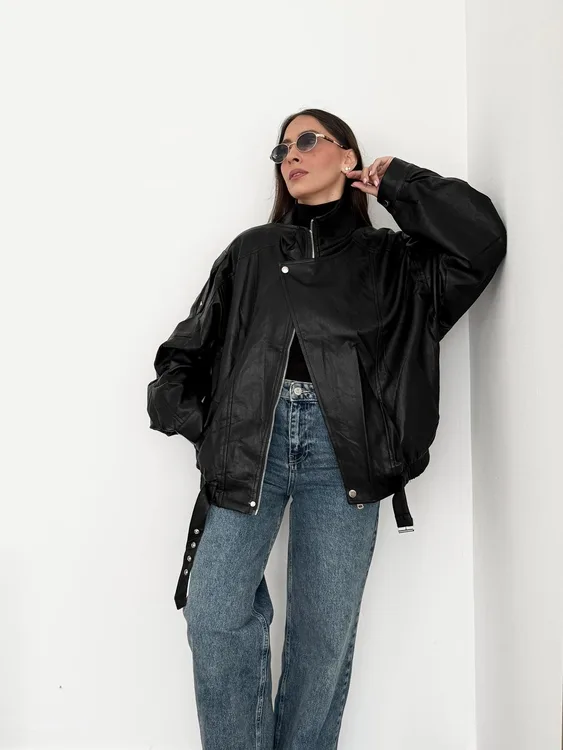 ג'קט דמוי עור - שחור