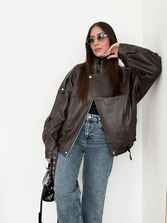 ג'קט דמוי עור - חום