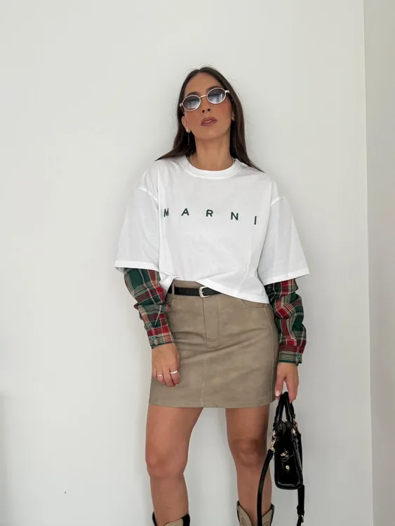 חולצת קרופ שילוב משבצות