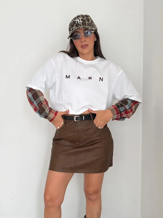 חולצת קרופ שילוב משבצות