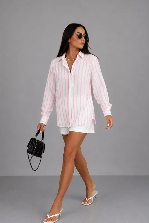 מכופתרת פס ורוד